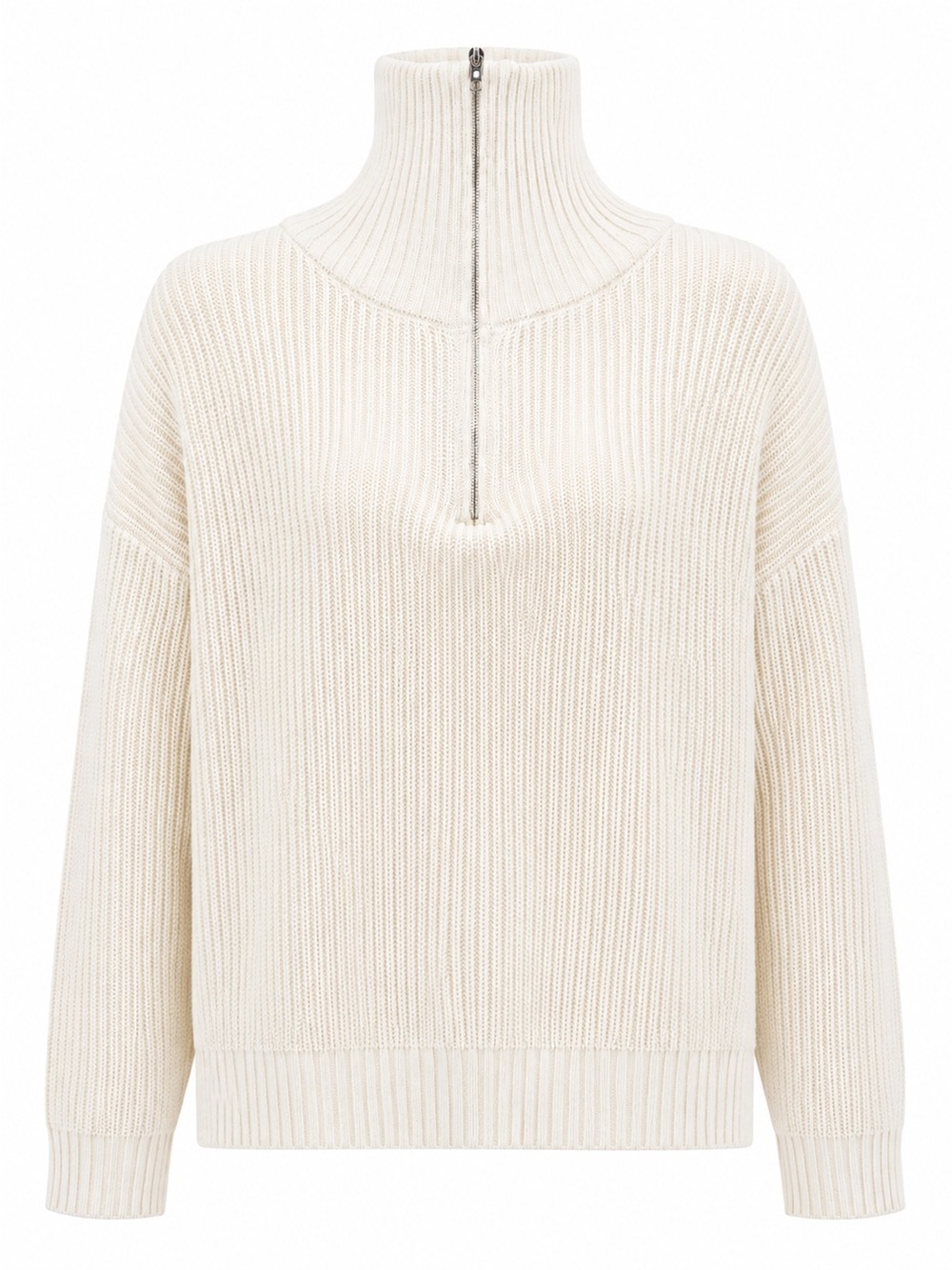 Half-Zip Cream Ribbed Turtleneck Sweater